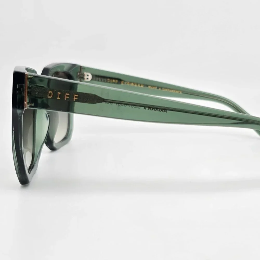 Diff Eyewear Ariana II Crystal Green Frame Green Gradient Lens Sunglasses w Case - Picture 7 of 16